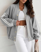 CHICME Women's Button Down Bomber Jackets Casual Long Sleeve Loose Jacket