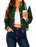 Women's Varsity Bomber Jacket Short Button Down with Pockets
