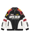 Vamtac Mens Racing Jackets Oversized Vintage Leather Bomber Jacket Baseball Racer Varsity Coats Streetwear