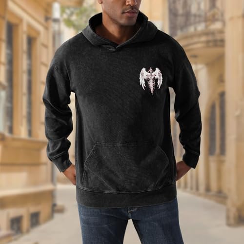 Vintage Streetwear Goth Hoodies for Men Grunge Punk Sweatshirt Gothic Cross Graphic Acid Wash Pullover Hoodie