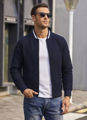 Men's Lightweight Jackets Casual Light Jackets for Men Waffle Bomber Jacket Varsity Coat with Zipper