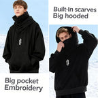 Men's Fleece Double Neckline Hoodie with Face Mask Techwear