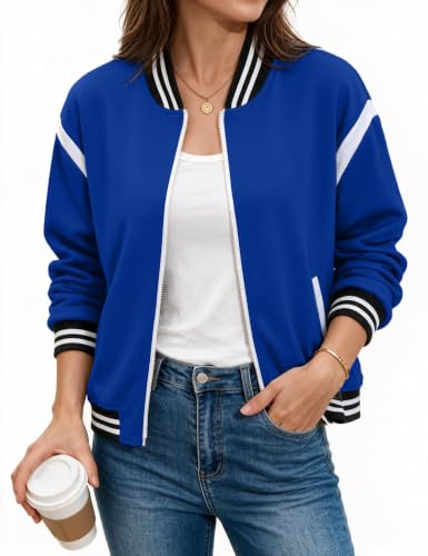 WROLEM Womens Cropped Bomber Jacket Zip Up Varsity Jackets