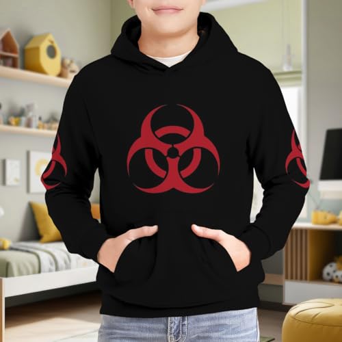 HEAPPER Kids Red Symbol Biohazard Radioactive Boys Girls Lightweight Kangaroo Pocket Hoodies