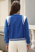Womens Cropped Bomber Jacket Long Sleeve Button Varsity Outerwear