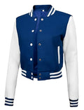 Decrum Cropped Baseball Varsity Bomber Jacket Women - Color Block Letterman