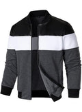 FANARCHER Mens Lightweight Bomber Jacket Casual Zipper Coat Color Block with Faux Leather Varsity Jacket