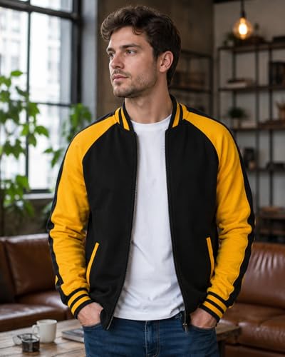 Decrum Mens Color Block Raglan Sleeve Varsity Jacket