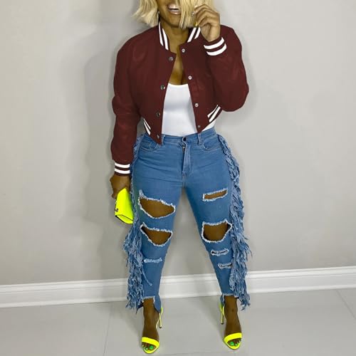 Xaspee Womens Faux Leather Varsity Jacket Cropped Baseball Bomber Jacket