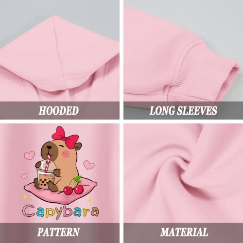 Girl'S Cute Capybara Hoodie Kawaii Cartoon Graphic Hoodies with Pockets Bow Cherry Anime Hooded Sweatshirt Pullover