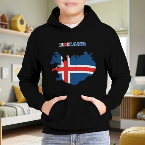 HEAPPER Kids Iceland Flag Map Boys Girls Lightweight Kangaroo Pocket Hoodies