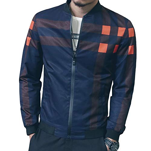 LOGEEYAR Men's Bomber Jacket Casual Lightweight Jacket Color Block Windbreaker Coat with Pocket