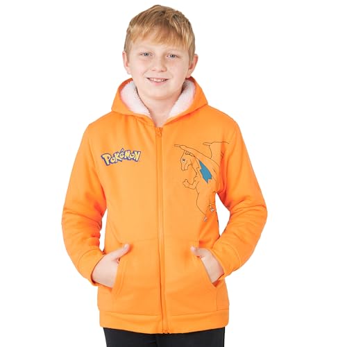 Pokemon Sherpa Fleece Hoodie for Boys, Teens, Ages 7-14, Hooded Zip-Up Sweatshirt, Warm Hoodies, Anime Gifts for Boys
