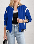 WROLEM Womens Cropped Bomber Jacket Zip Up Varsity Jackets
