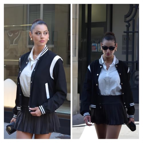 Zeagoo Bomber Jacket Women Varsity Casual Button Down Outfits with Pockets
