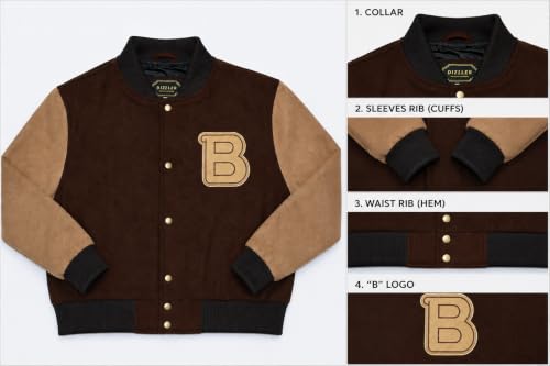 'B' Logo Varsity Jacket - Bomber Style - Brown color - Wool fabric