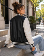 LOVE ME NOW Women’s Varsity Jacket | Long-Sleeve PU Vegan Leather
