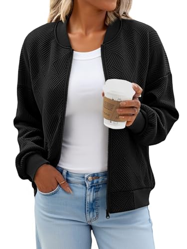 Tankaneo Womens Bomber Jacket Casual Lightweight Zip Up Jacket with Pockets