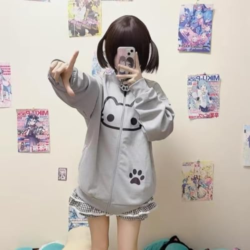 Y2K Cat Graphic Zip Up Hoodie Cutecore Hoodie Cat Print Jacket