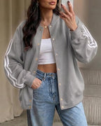 CHICME Women's Button Down Bomber Jackets Casual Long Sleeve Loose Jacket