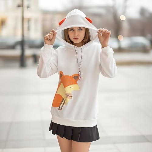 CRB Fashion Cosplay Anime Fox Graphic Cute Teen Emo Sweater Hoodie Ears Costume Emo Jacket T Shirt Top Shirt