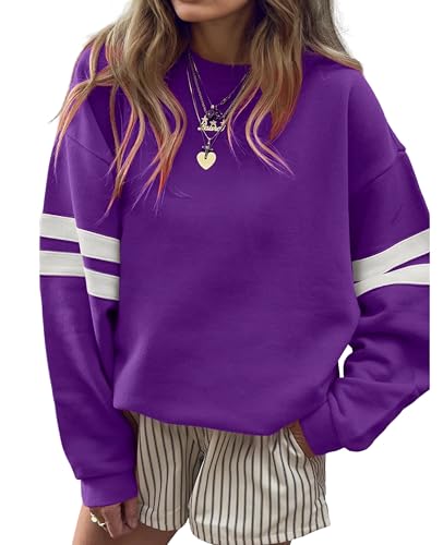 SELINK Womens Varsity Striped Oversized Sweatshirt Crewneck Pullover Tops