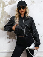 LY VAREY LIN Womens Faux Leather Varsity Jacket Biker Baseball Streetwear Casual Coat