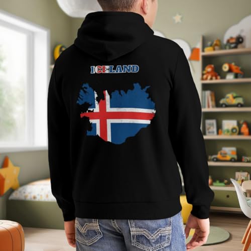 HEAPPER Kids Iceland Flag Map Boys Girls Lightweight Kangaroo Pocket Hoodies