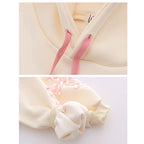Kawaii Bunny Hoodie Teens Lolita Hooded Sweatshirt Casual Cute Lace Up Sleeve Cartoon Print Pullover Top (Beige)