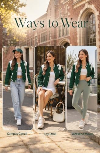Women's Varsity Bomber Jacket Short Button Down with Pockets