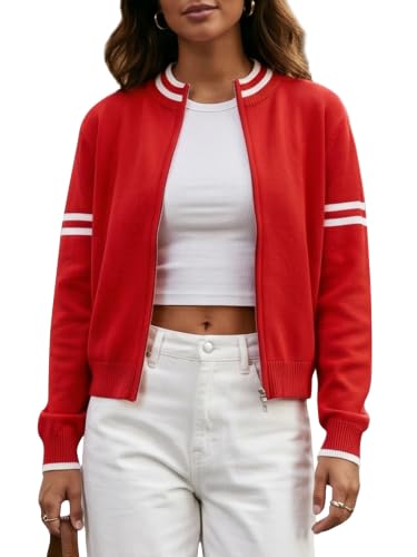 EXLURA Women Long Sleeve Zip Up Cardigan Sweaters Fall Casual Bomber Jacket