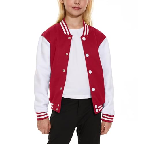 ACEFAST INC Kids Baseball Jacket School Varsity Uniform Casual Sweatshirt Girls Sweater Jacket Baseball Solid Color