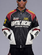 Vamtac Mens Racing Jackets Oversized Vintage Leather Bomber Jacket Baseball Racer Varsity Coats Streetwear