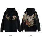 Men's Kitsune Embroidered Hoodie Japanese Streetwear Nine Tailed Fox