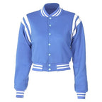 Women's Baseball Jacket Crop Coat Varsity Style Lightweight Sportswear School Uniform with Snap Button for Girls