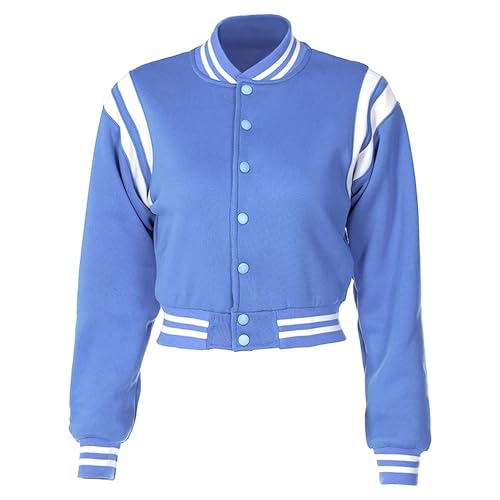 Women's Baseball Jacket Crop Coat Varsity Style Lightweight Sportswear School Uniform with Snap Button for Girls