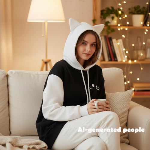 Women Kawaii Cat Ear Hoodie Cute Japanese Anime Hooded Sweatshirt Preppy Meow Graphic Pullover Clothes Fall Winter