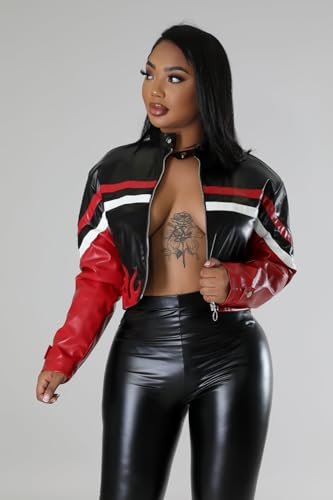 Women's Leather Motorcycle Cropped Zip Up Bomber Jacket Faux Leather 2025 S-XXL