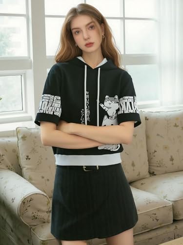 Men Women Y2K Hoodie T-Shirt, Japanese Kawaii Cute Anime Short Sleeve Aesthetic Top Tshirts Streetwear Summer