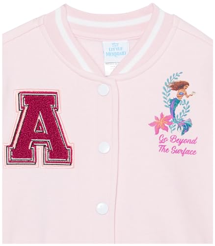 Disney Girls' The Little Mermaid (Movie) Ariel Fleece Button Up Varsity Bomber Jacket Toddler to Big Kid