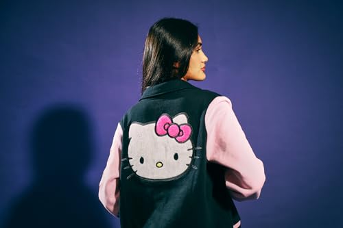 Bioworld Sanrio Hello Kitty Varsity Jacket Women's Embroidered Rainbow Patch Button Up