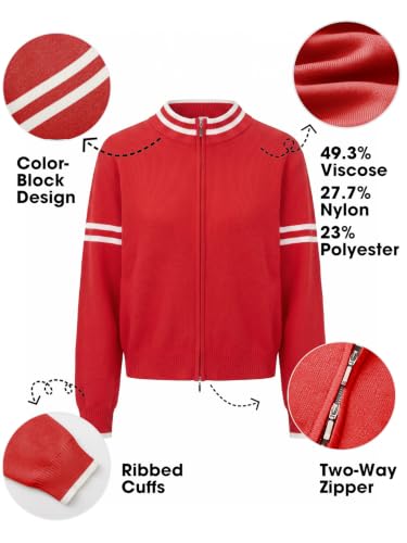 EXLURA Women Long Sleeve Zip Up Cardigan Sweaters Fall Casual Bomber Jacket