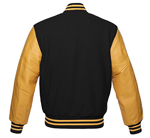 Premium Letterman Baseball School College Bomber Varsity Jacket Purple & Gold Genuine Leather Sleeves