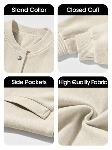 Tankaneo Womens Cropped Bomber Jacket Wool Blend Varsity Short Pea Coats Button Down Winter Casual Outerwear