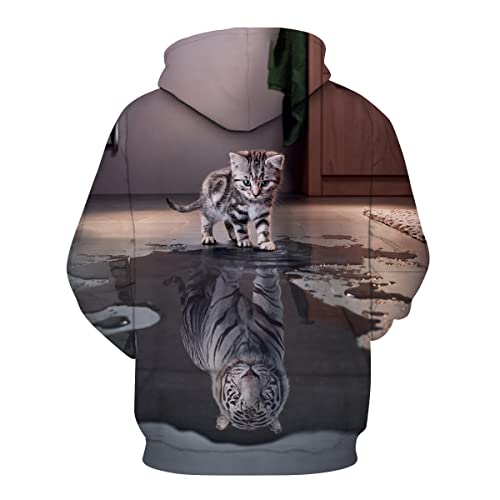 Women's Cat Hoodie Autumn Winter Long Sleeve Pullover Animal Theme Sweatshirt Cute Realistic Graphic Hoodie