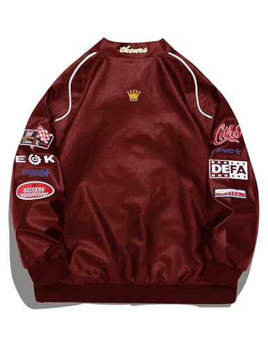 Vamtac Faux Leather Motocross Jackets Oversized Vintage Racing Varsity Bomber Coat Men Trendy Streetwear