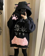 Women's Cute Anime Hoodies Kitten Ears Long Sleeve Hooded Sweatshirts Casual Oversized Y2k Fleece Pullover Tops