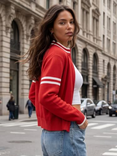 EXLURA Women Long Sleeve Zip Up Cardigan Sweaters Fall Casual Bomber Jacket