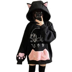 Women's Cute Anime Hoodies Kitten Ears Long Sleeve Hooded Sweatshirts Casual Oversized Y2k Fleece Pullover Tops