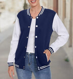 ACEFAST INC Women's Varsity Jacket Baseball Uniform Casual Long Sleeve Sport Bomber Jacket Coat